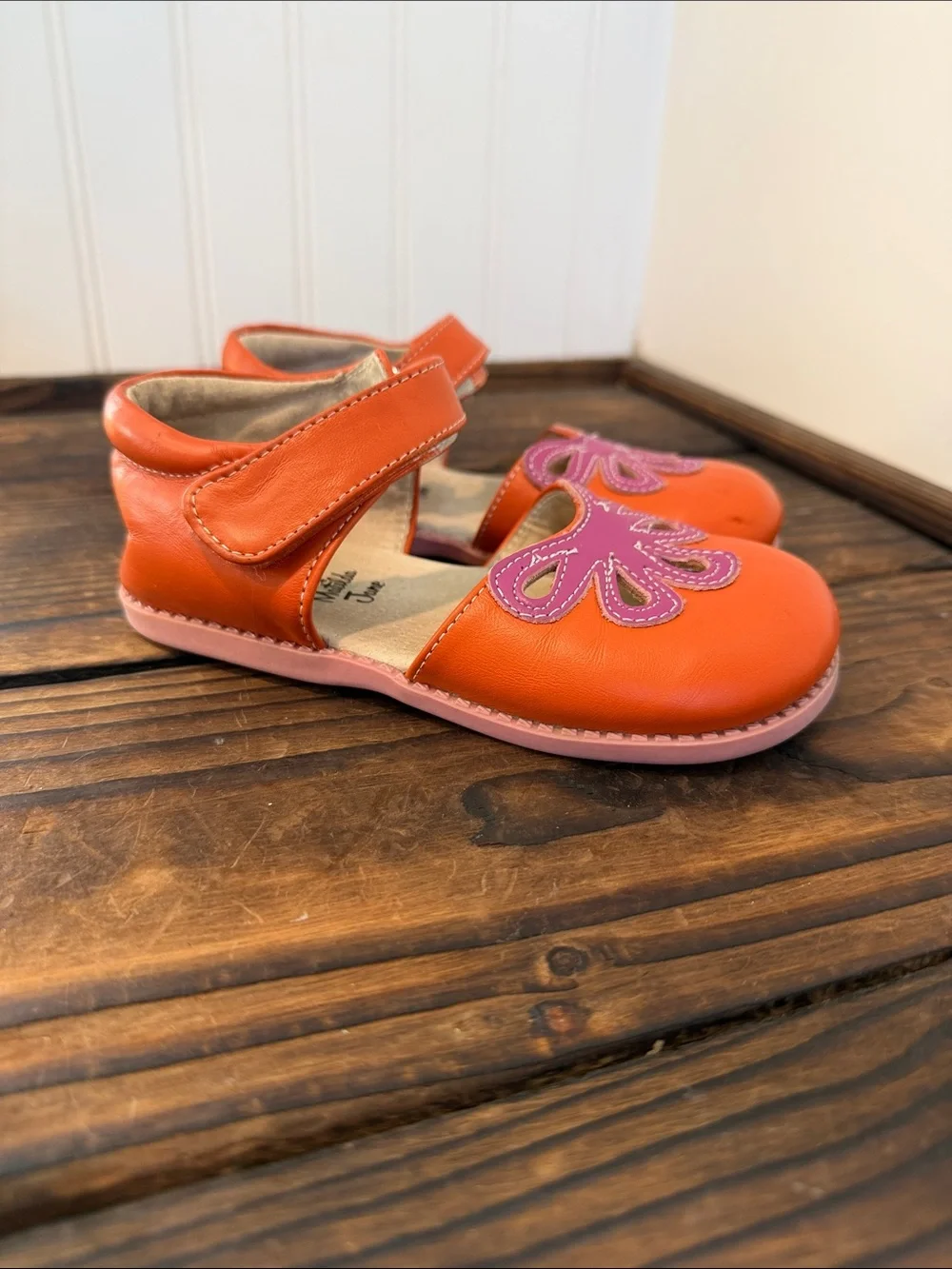 Matilda Jane Livie & Luca Orange Mary Janes with Pink Floral Cutouts